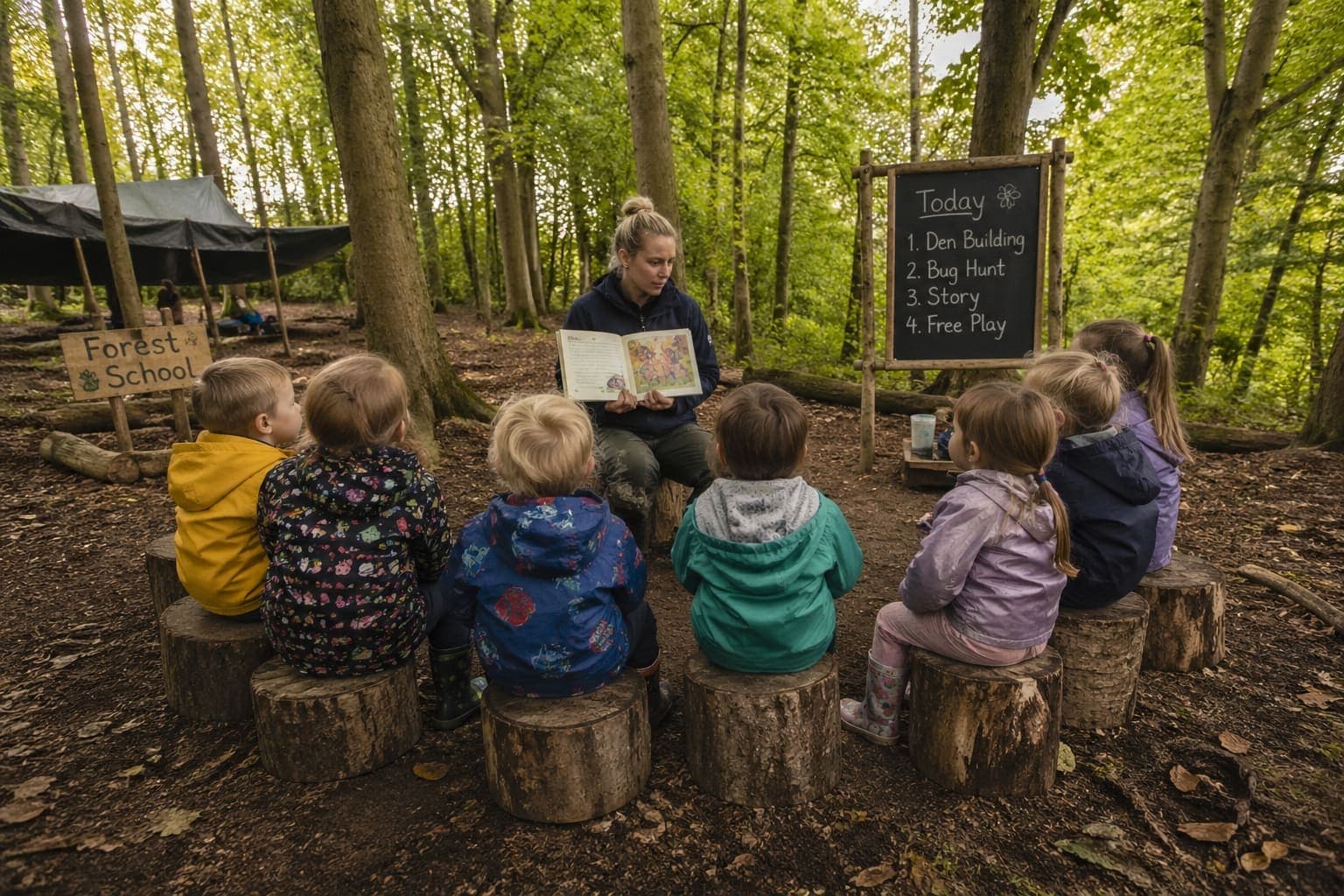 Children learning in the forest